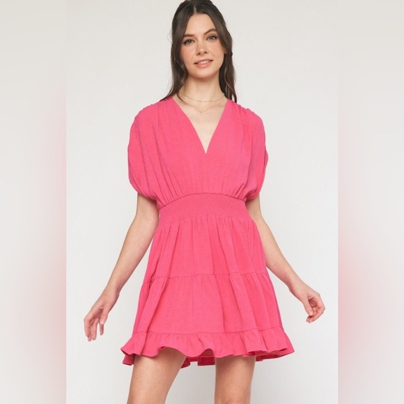 ENTRO Royalty's V-neck Tiered Dress Pink SZ LG - Picture 1 of 6